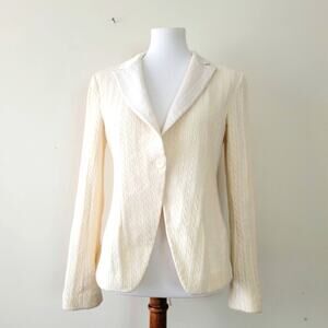 Iisli New York Women's Cream Shimmer Long Sleeve Sweater Blazer Jacket Medium
